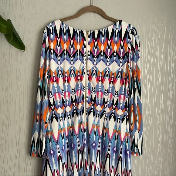 Vince Camuto Dress Multi Color Geo Print Long Sleeve Sheath Size 6 - Picture 7 of 9